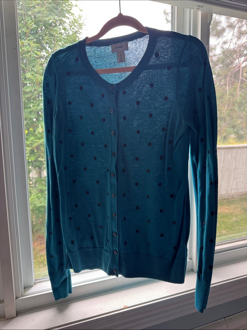 Old Navy Teal Polka Dot Button-Front Cardigan